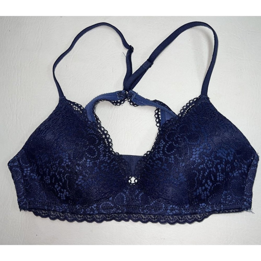 Aerie Womens Padded Bra Size 32B Navy Blue Lace Strappy